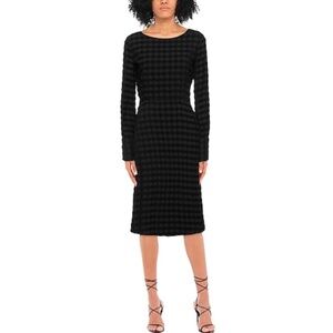 Massimo Alba size L long sleeve black midi sheath dress velour plaid side zip